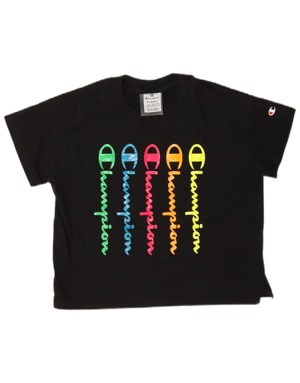 Champion Womens Crop Oversized Graphic T-Shirt Top UK 6 XS Black