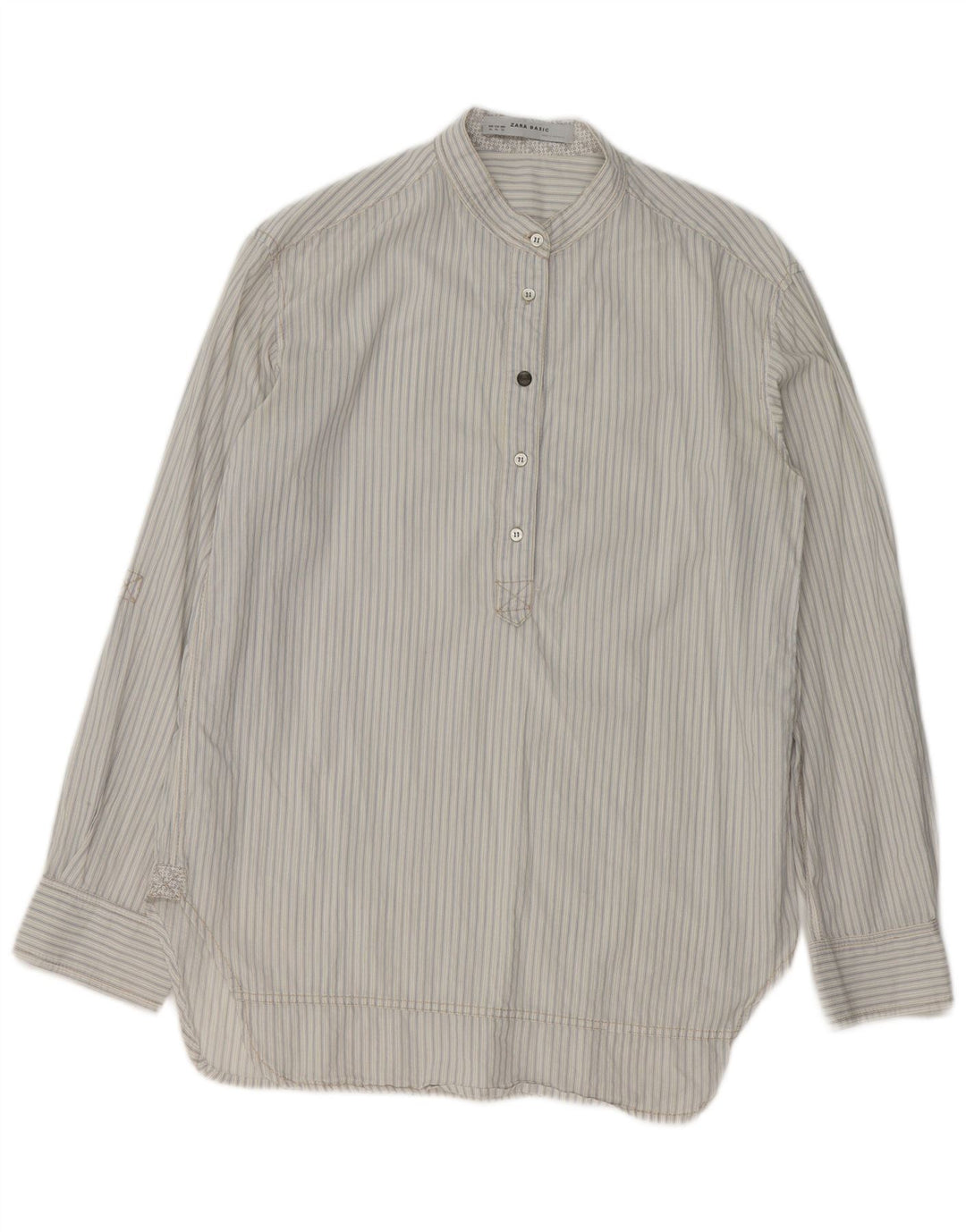 Zara Womens Pullover Shirt UK 18 XL White Striped Cotton