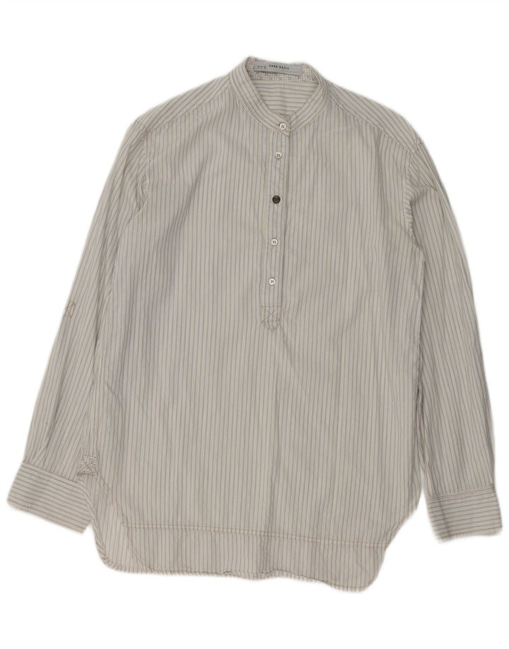 Zara Womens Pullover Shirt UK 18 XL White Striped Cotton
