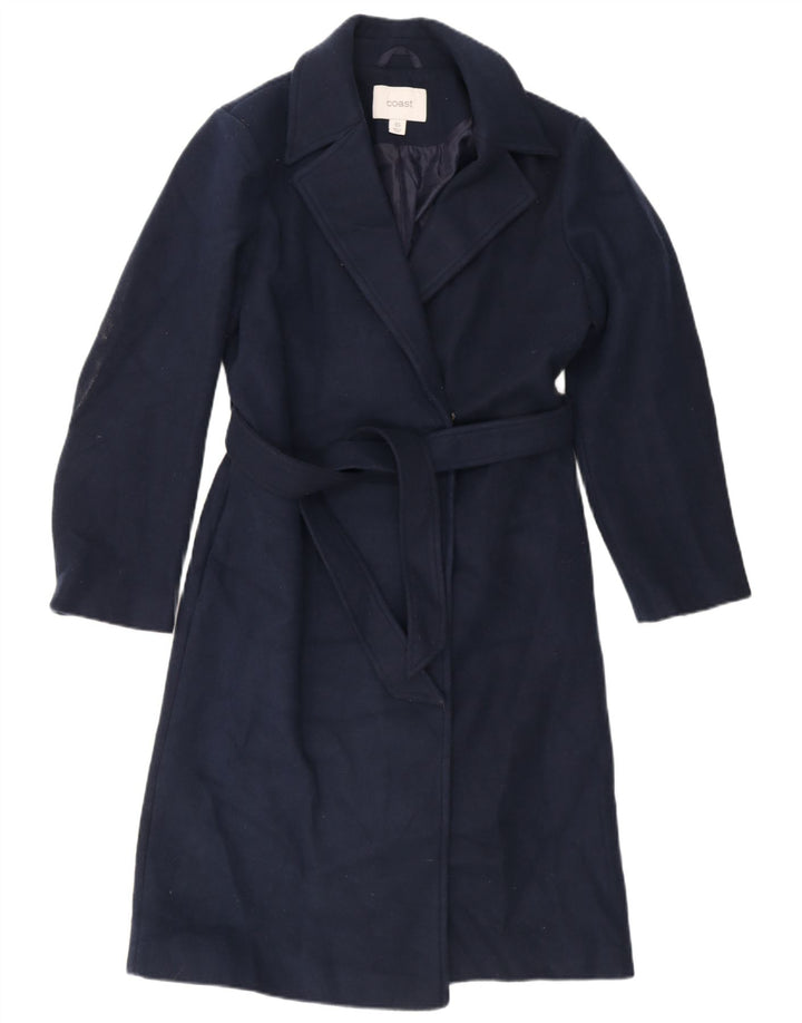 Coast Womens Overcoat UK 8 Small Navy Blue Polyester