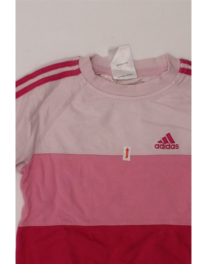 ADIDAS Girls Graphic Sweatshirt Jumper 2-3 Years Pink Colourblock Cotton Vintage Adidas and Second-Hand Adidas from Messina Hembry 
