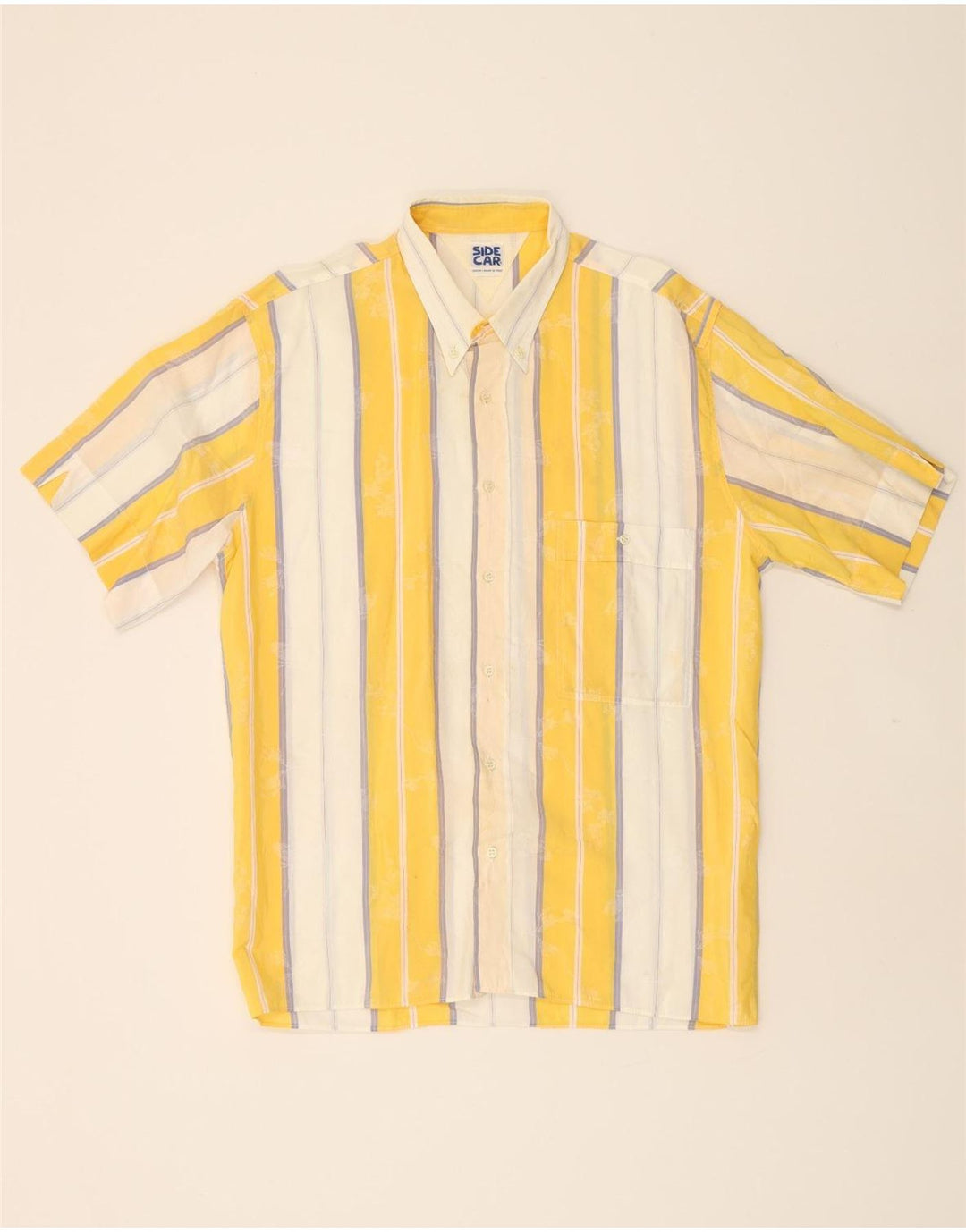 VINTAGE Mens Short Sleeve Shirt Medium Yellow Striped Vintage Vintage and Second-Hand Vintage from Messina Hembry 