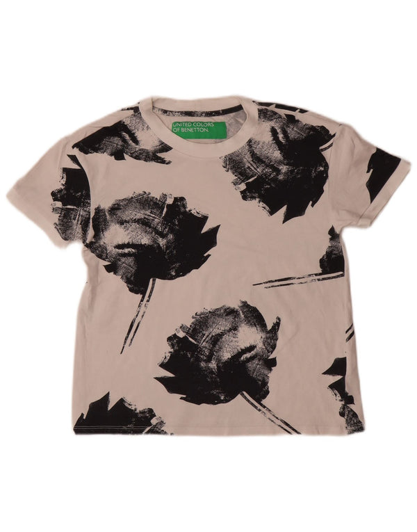 Benetton Womens T-Shirt Top UK 6 XS White Floral Cotton