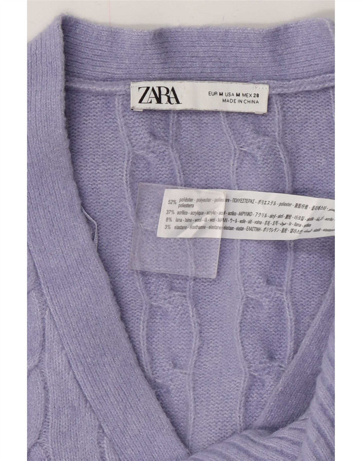 Zara Womens Cardigan Sweater UK 14 Medium Purple Polyester