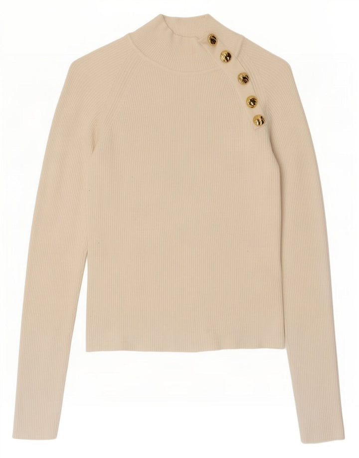 Zara Womens Top Long Sleeve UK 12 Medium Off White Viscose