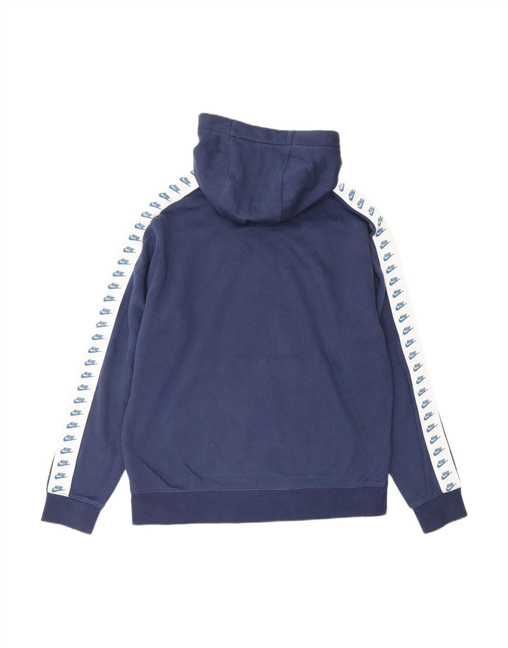 NIKE Mens Graphic Hoodie Jumper Medium Navy Blue Colourblock Cotton