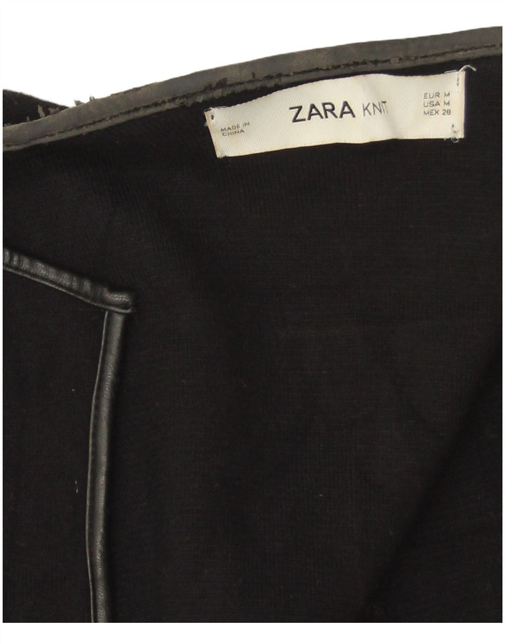 Zara Womens Longline Open Cardigan Sweater UK 14 Medium Black