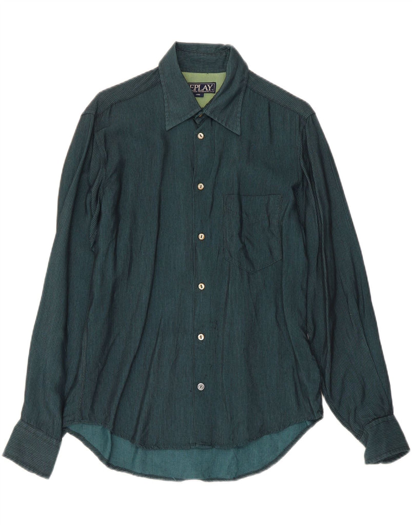 REPLAY Mens Shirt Large Green Pinstripe Viscose Vintage Replay and Second-Hand Replay from Messina Hembry 