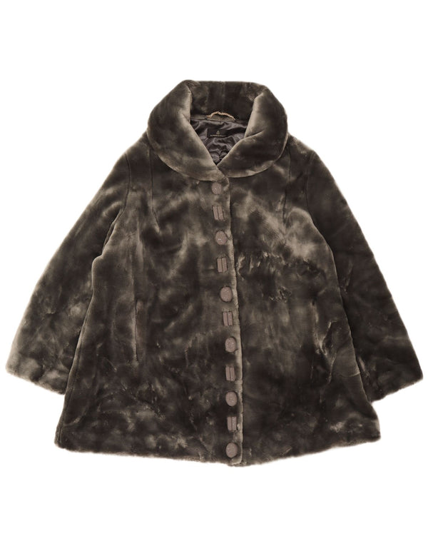 Alfredo Pauly Womens Faux Fur Overcoat IT 48 XL Grey Polyacrylic