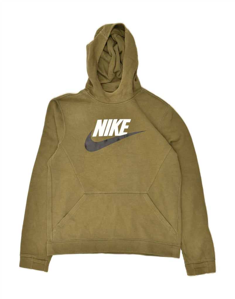 NIKE Boys Graphic Hoodie Jumper 13-14 Years XL Khaki Cotton | Vintage Nike | Thrift | Second-Hand Nike | Used Clothing | Messina Hembry 