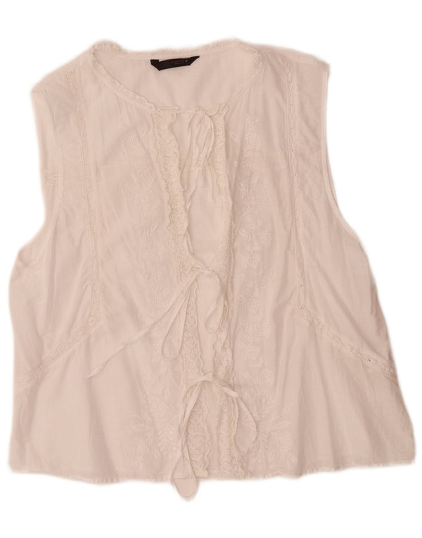 Zara Womens Sleeveless Shirt Blouse UK 18 XL White Floral Cotton