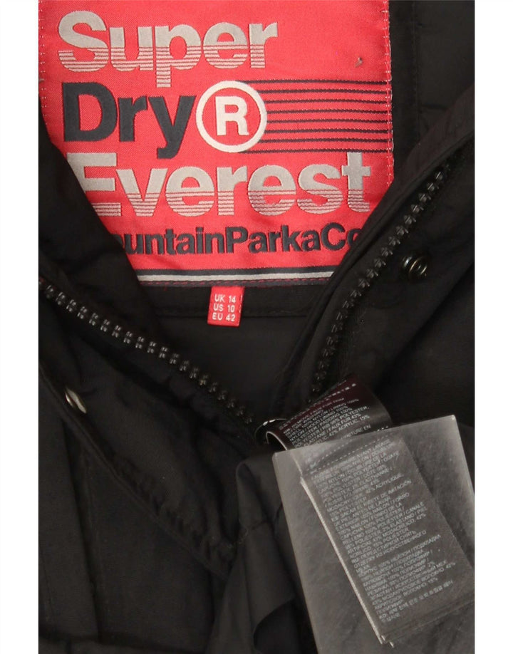 Superdry Womens Hooded Parka Jacket UK 14 Large Black Nylon