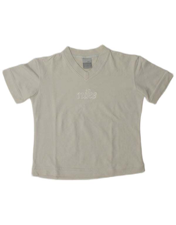Nike Womens Crop Graphic T-Shirt Top UK 8/10 Small Grey Cotton