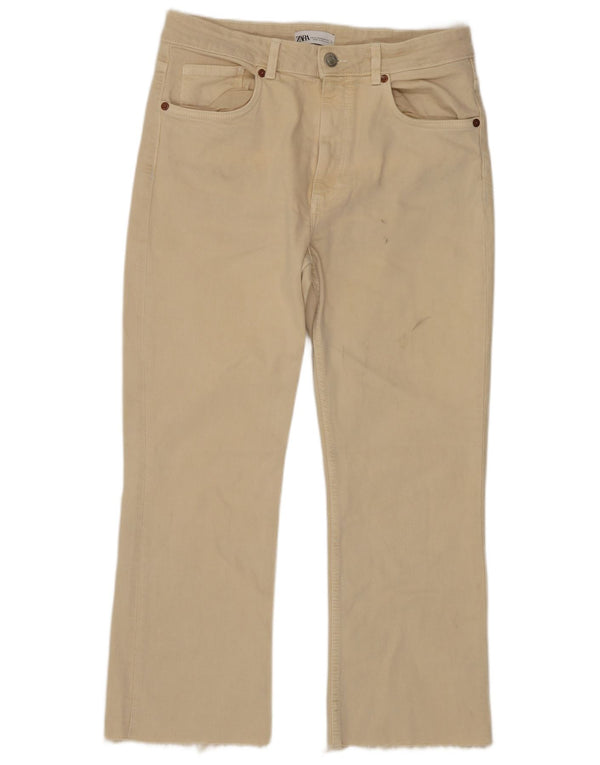 Zara Womens Crop Straight Jeans EU 42 Large W32 L25 Beige Cotton