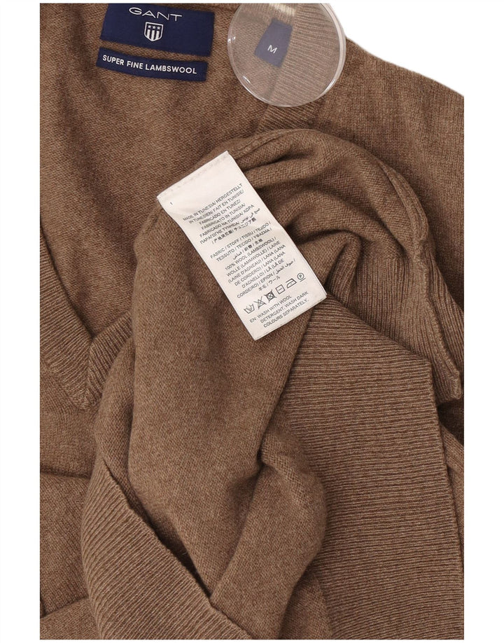 Gant Mens V-Neck Jumper Sweater Medium Brown Lambswool