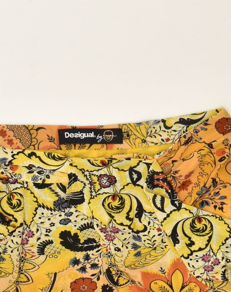 DESIGUAL Womens Tapered Casual Trousers W26 L27 Yellow Floral Polyamide | Vintage Desigual | Thrift | Second-Hand Desigual | Used Clothing | Messina Hembry 