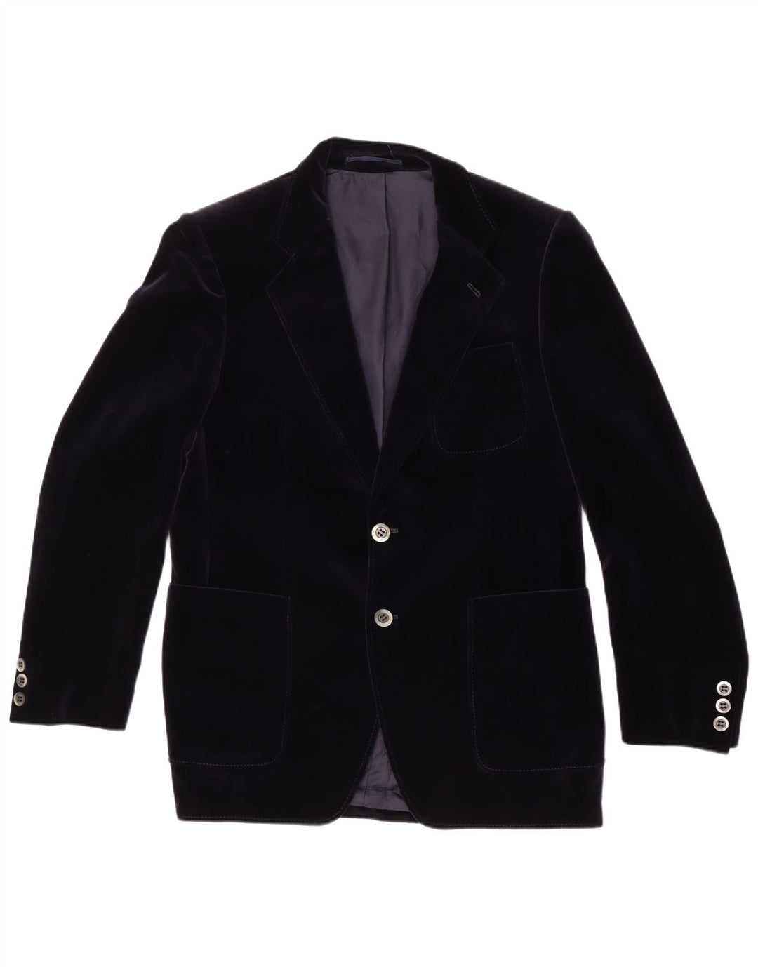 Vintage Mens 2 Button Velvet Blazer Jacket UK 38 Medium Navy Blue Cotton