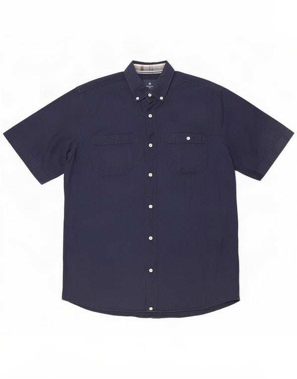 Pierre Cardin Mens Short Sleeve Slim Fit Shirt Medium Navy Blue