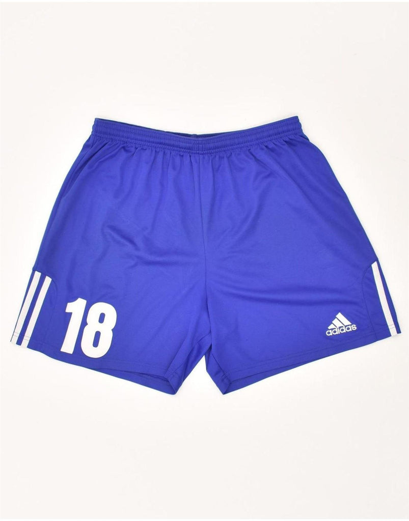 ADIDAS Mens Graphic Sport Shorts Large Blue Polyester Vintage Adidas and Second-Hand Adidas from Messina Hembry 