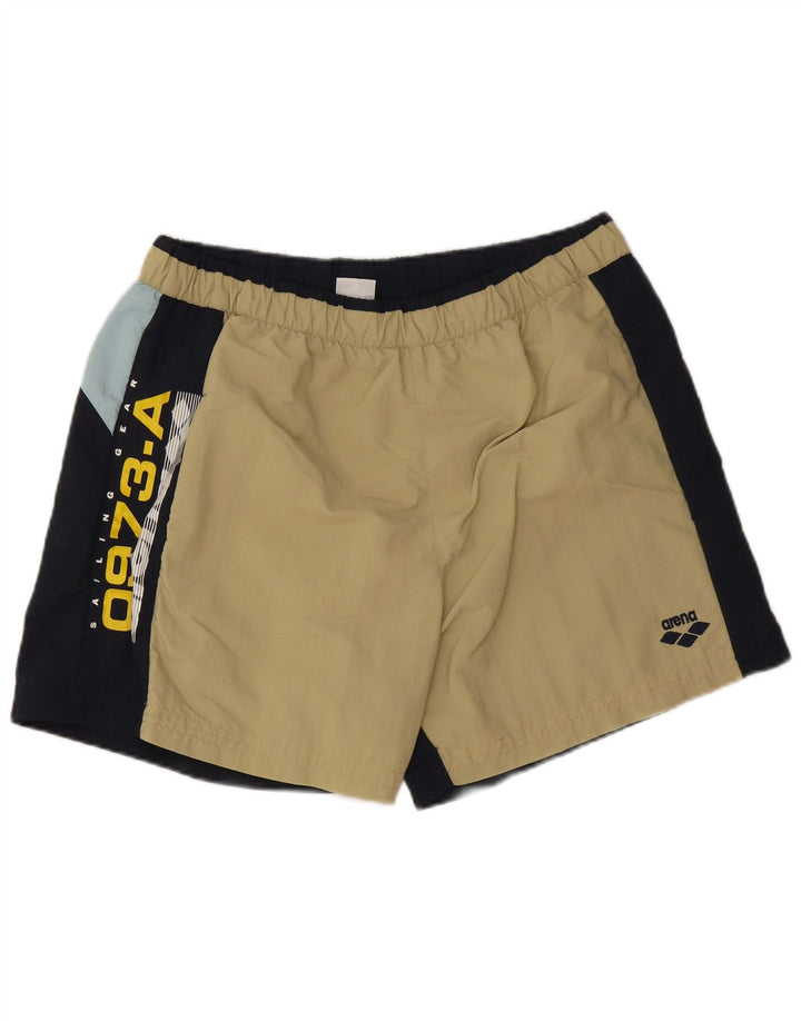Arena Mens Graphic Swimming Shorts Large Beige Colourblock Polyamide