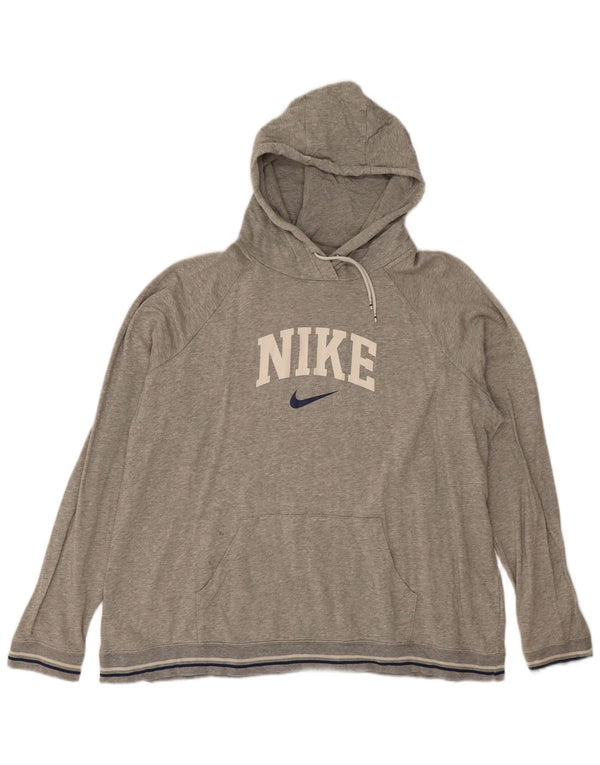 Nike Womens Graphic Hoodie Jumper UK 20 2XL Grey Flecked Cotton