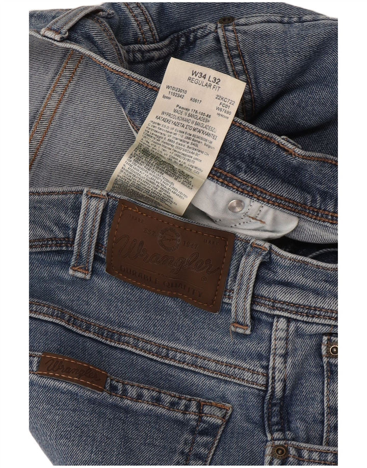 Wrangler Mens Regular Fit Straight Jeans W34 L32 Blue Cotton