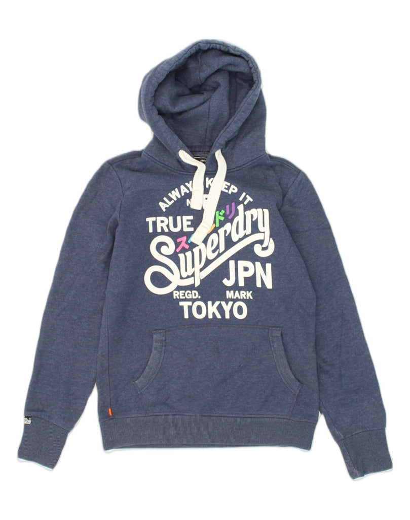 SUPERDRY Womens Graphic Hoodie Jumper UK14  Medium Blue Cotton | Vintage Superdry | Thrift | Second-Hand Superdry | Used Clothing | Messina Hembry 