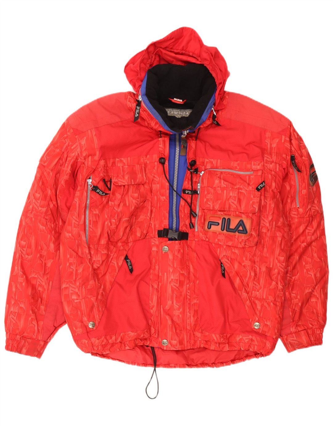 Fila Mens Graphic Hooded Ski Jacket IT 48 XL Red Geometric Polyester