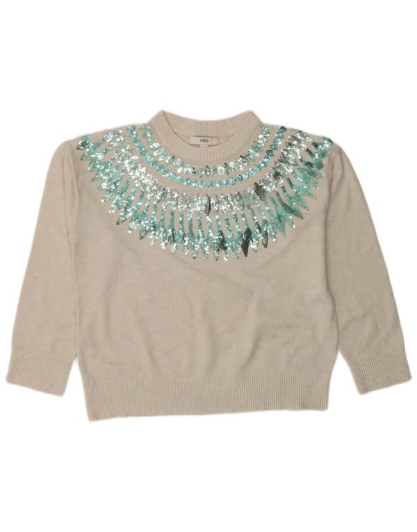 Marks & Spencer Womens Crew Neck Jumper Sweater UK 14 Medium Beige