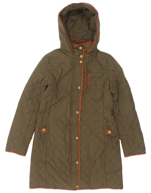 Ralph Lauren Womens Hooded Quilted Overcoat UK 10 Small Khaki