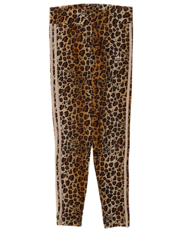 Adidas Womens Leggings UK 12 Medium Brown Animal Print Cotton
