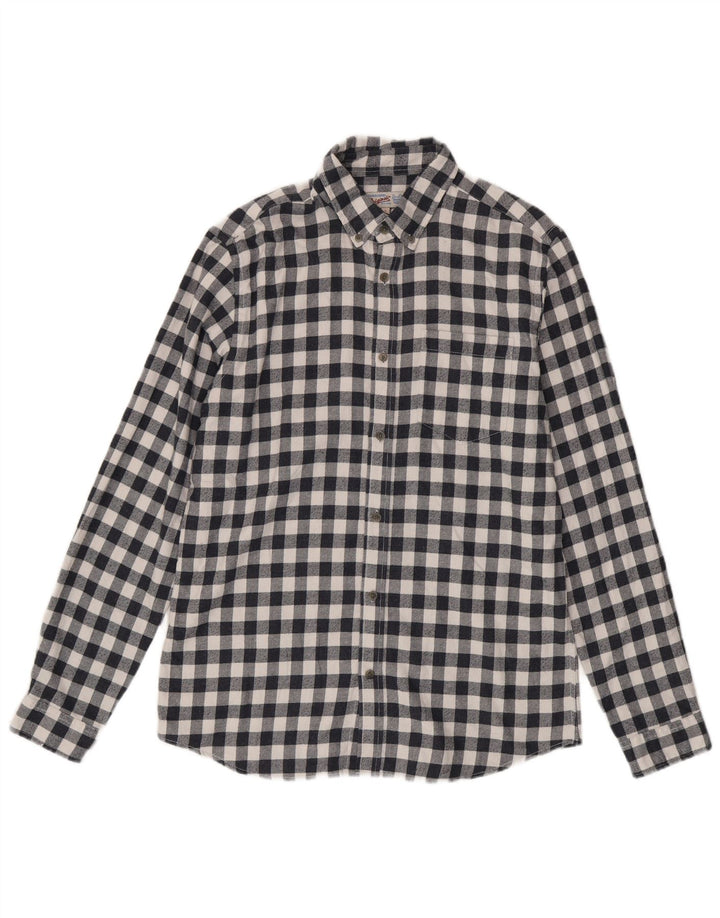 Jack & Jones Mens Flannel Shirt Large Navy Blue Gingham Cotton