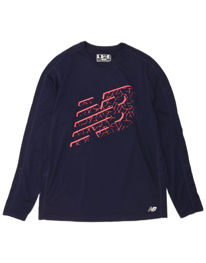 New Balance Mens Graphic Top Long Sleeve Large Navy Blue Polyester