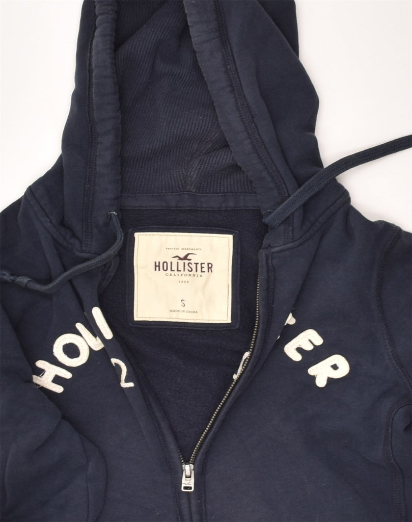 HOLLISTER Womens Graphic Zip Hoodie Sweater UK 8 Small Navy Blue Cotton | Vintage Hollister | Thrift | Second-Hand Hollister | Used Clothing | Messina Hembry 