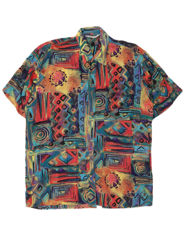 Vintage Mens Short Sleeve Shirt Large Multicoloured Geometric