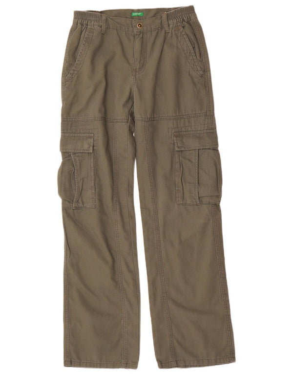 Benetton Boys Loose Fit Cargo Trousers 11-12 Years 2XL W28 L31 Khaki Cotton