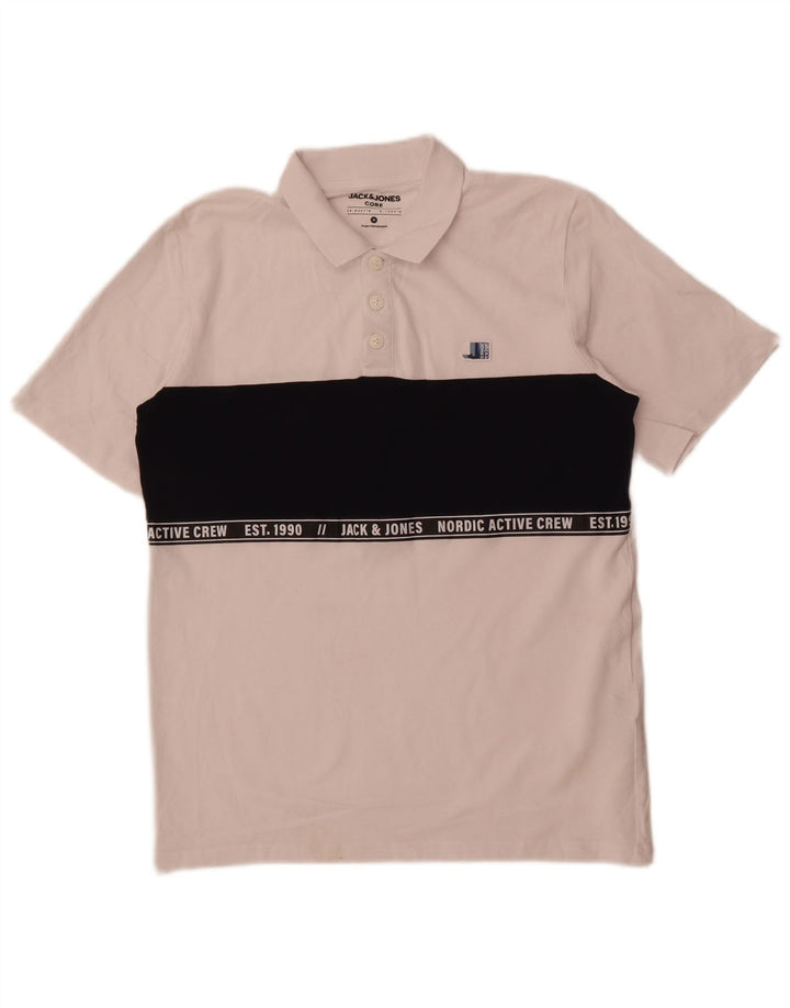 Jack & Jones Mens Graphic Polo Shirt Medium White Colourblock Cotton
