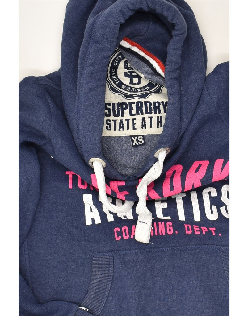 SUPERDRY Womens Graphic Hoodie Jumper UK 6 XS Navy Blue Cotton | Vintage Superdry | Thrift | Second-Hand Superdry | Used Clothing | Messina Hembry 