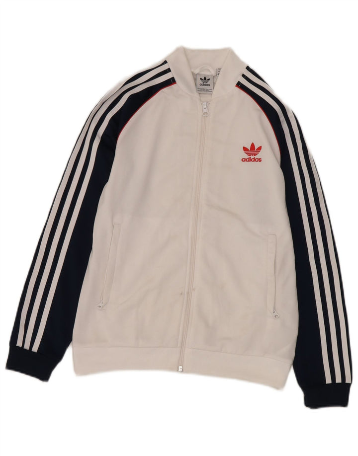 Adidas Boys Tracksuit Top Jacket 11-12 Years White Colourblock Polyester
