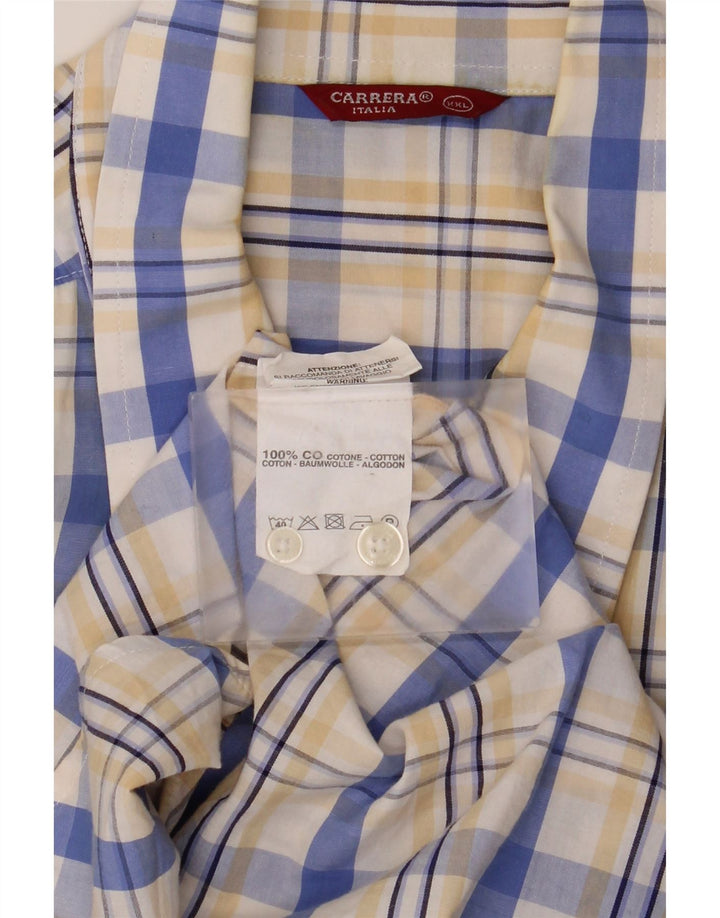 Carrera Mens Short Sleeve Shirt 2XL White Check Cotton
