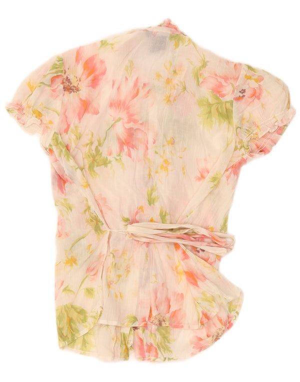 Ralph Lauren Womens Short Sleeve Shirt Blouse US 14 XL White Floral
