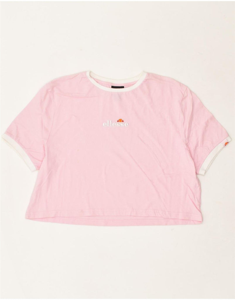 ELLESSE Womens Crop Graphic T-Shirt Top UK 12 Medium Pink | Vintage Ellesse | Thrift | Second-Hand Ellesse | Used Clothing | Messina Hembry 