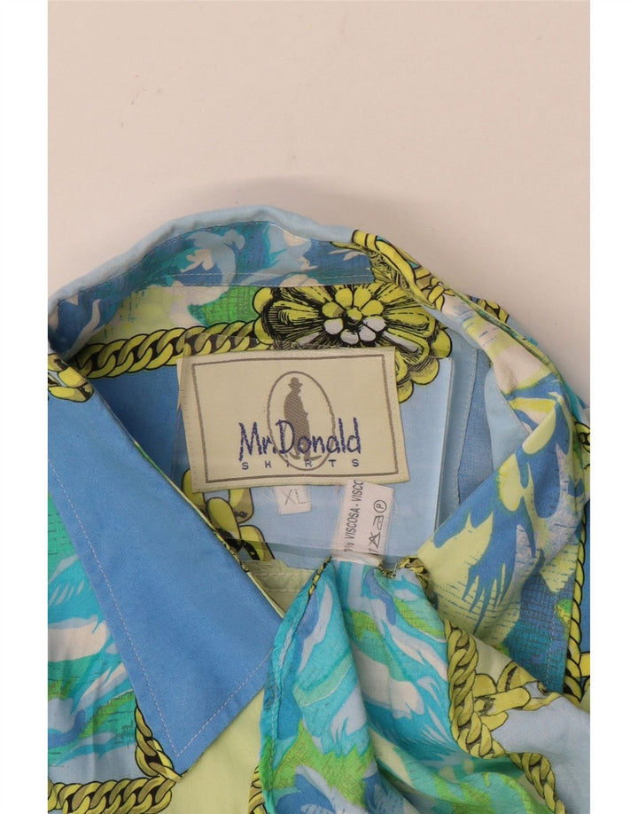 Vintage Mens Shirt XL Blue Patchwork Viscose