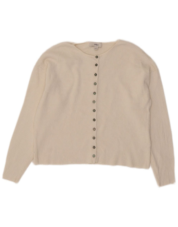 Marks & Spencer Womens Crop Cardigan Sweater UK 16 Large Off White Viscose