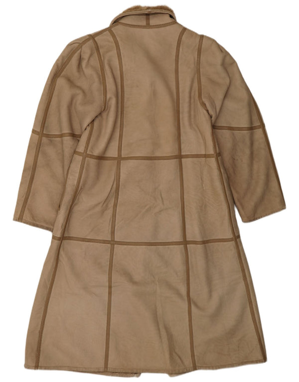 VINTAGE Womens Shearling Coat UK 10 Small Beige