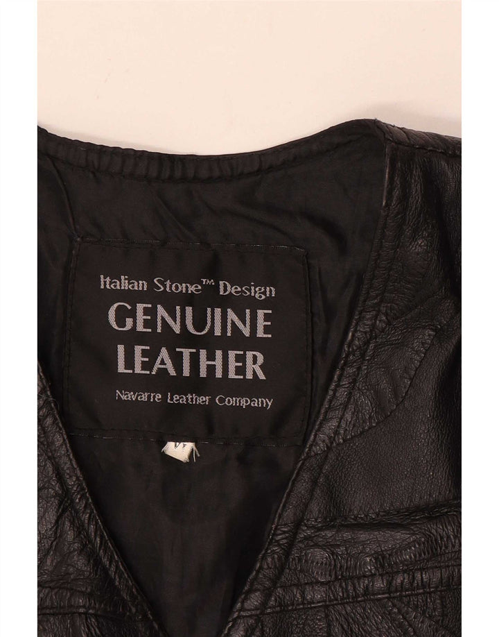 Vintage Mens Leather Waistcoat Large Black