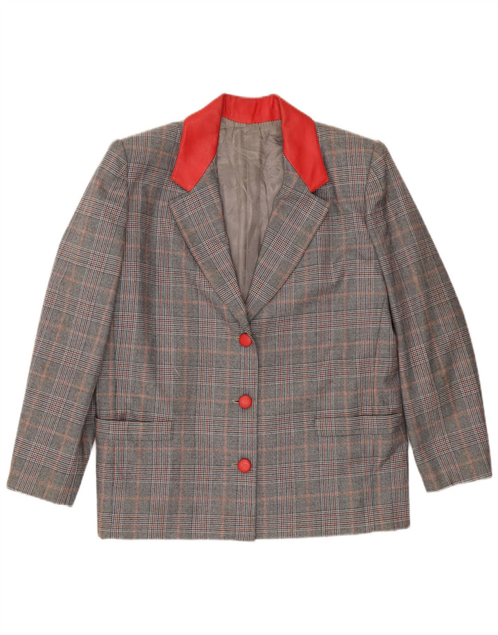 VINTAGE Womens 3 Button Blazer Jacket UK 16 Large Grey Check