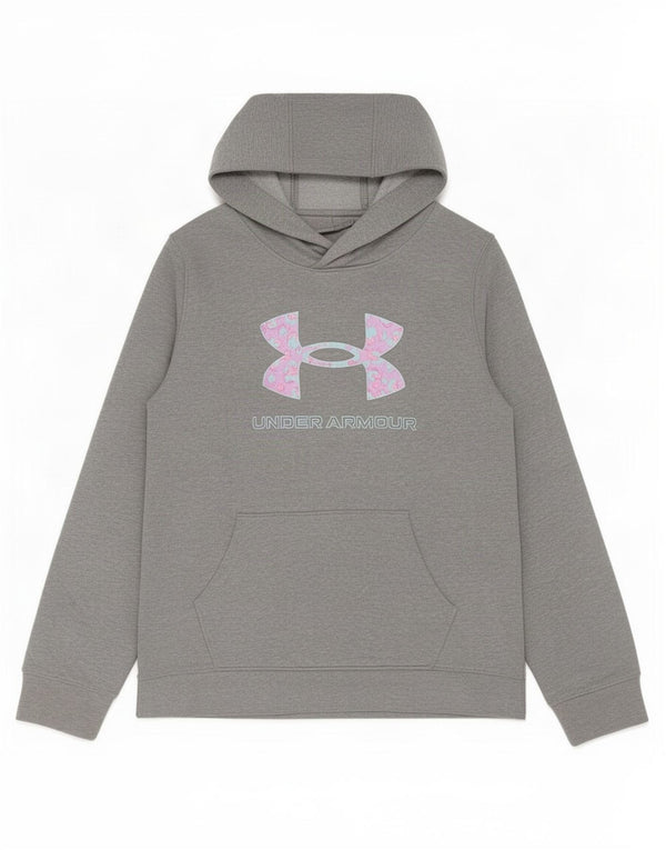 Under Armour Girls Graphic Hoodie Jumper 11-12 Years Large Grey Cotton