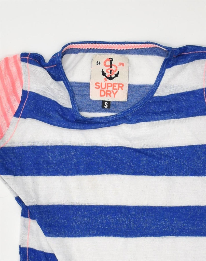 SUPERDRY Womens T-Shirt Top UK 10 Small Blue Striped Polyester | Vintage Superdry | Thrift | Second-Hand Superdry | Used Clothing | Messina Hembry 