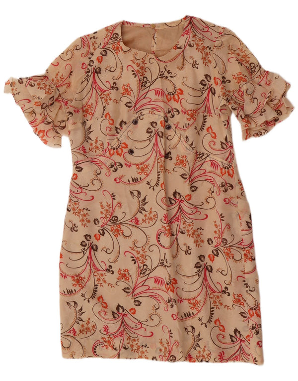 Vintage Womens Sheath Dress UK 14 Medium Beige Floral
